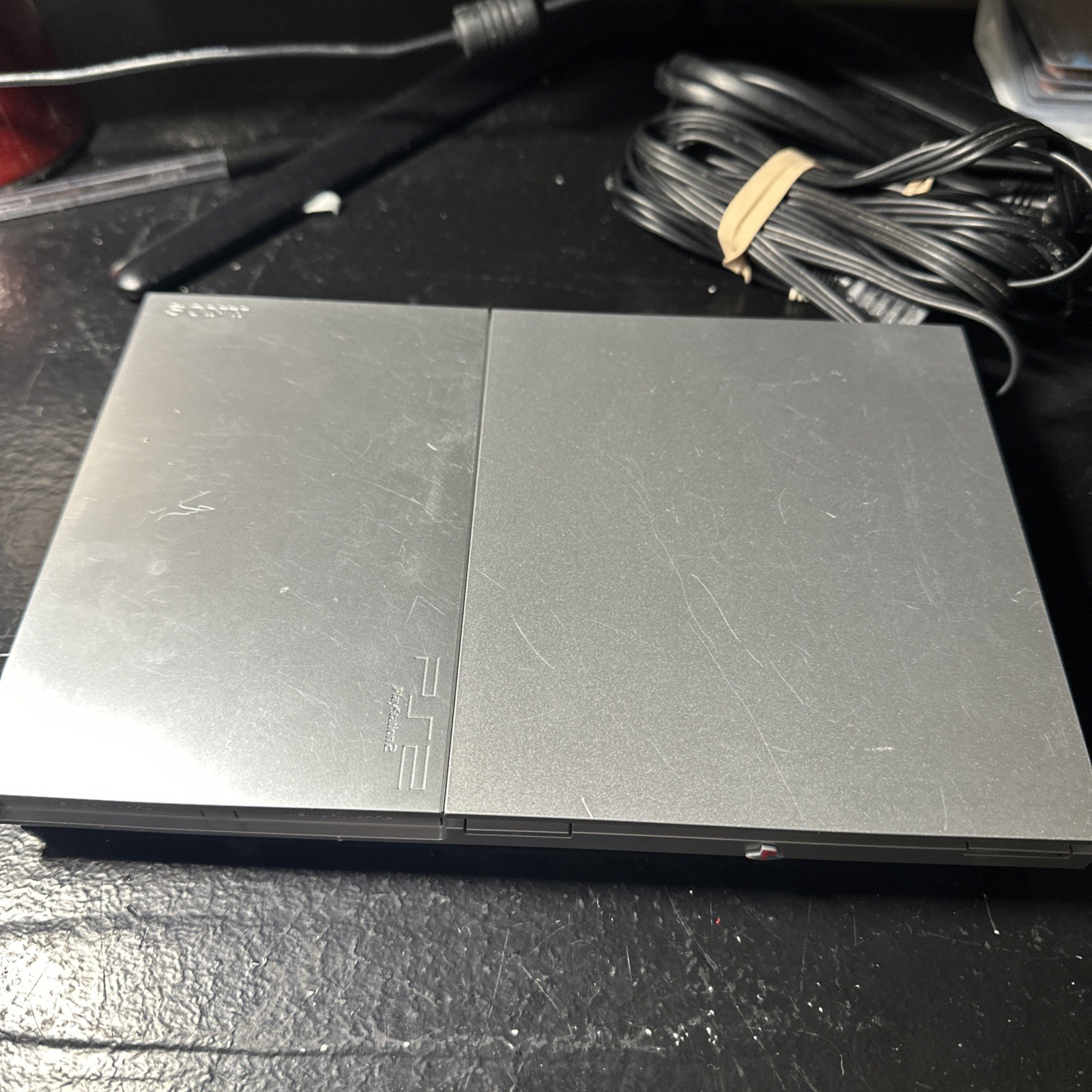 Silver PS2 Slim SCHP-90001 With Silver Controller And Cords Tested