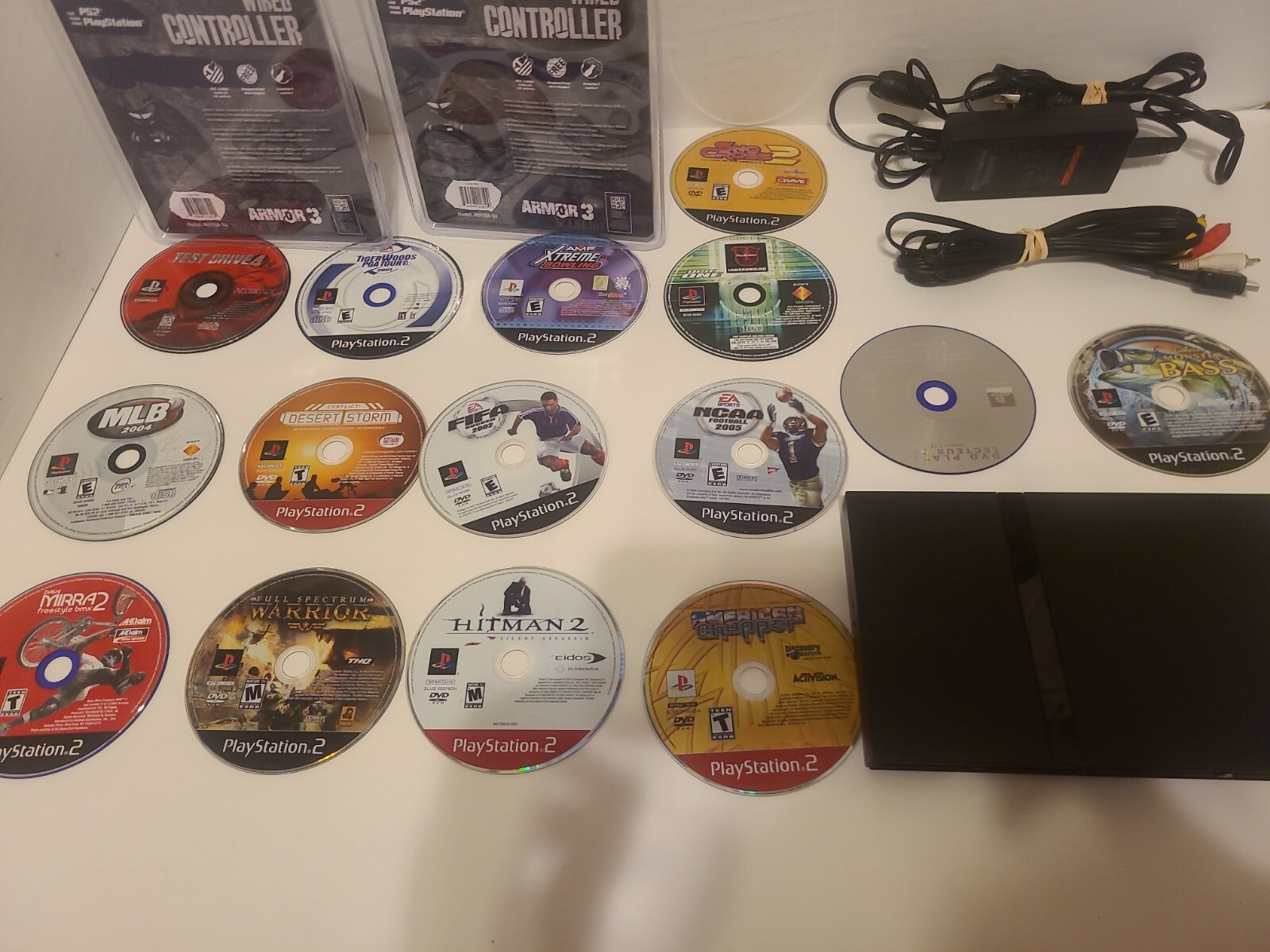 SONY PlayStation 2 PS2 SLIM Black Console Bundle 15 Games Lot 2 Controllers