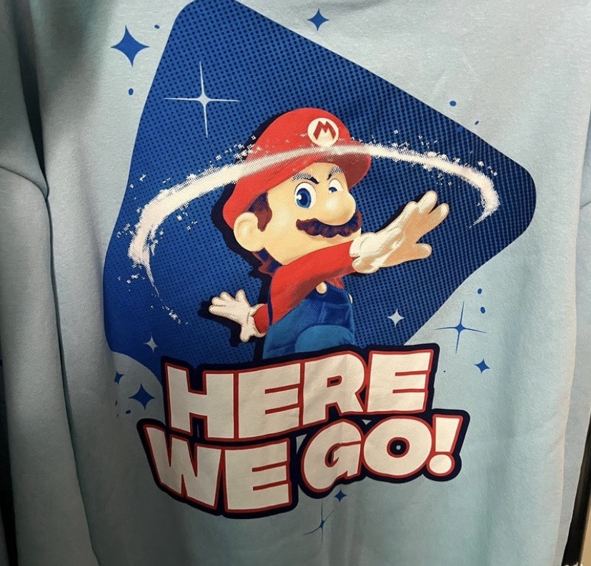 Super Mario Galaxy Movie Mario “Here We Go!” Light Blue Hooded Pullover Hoodie S