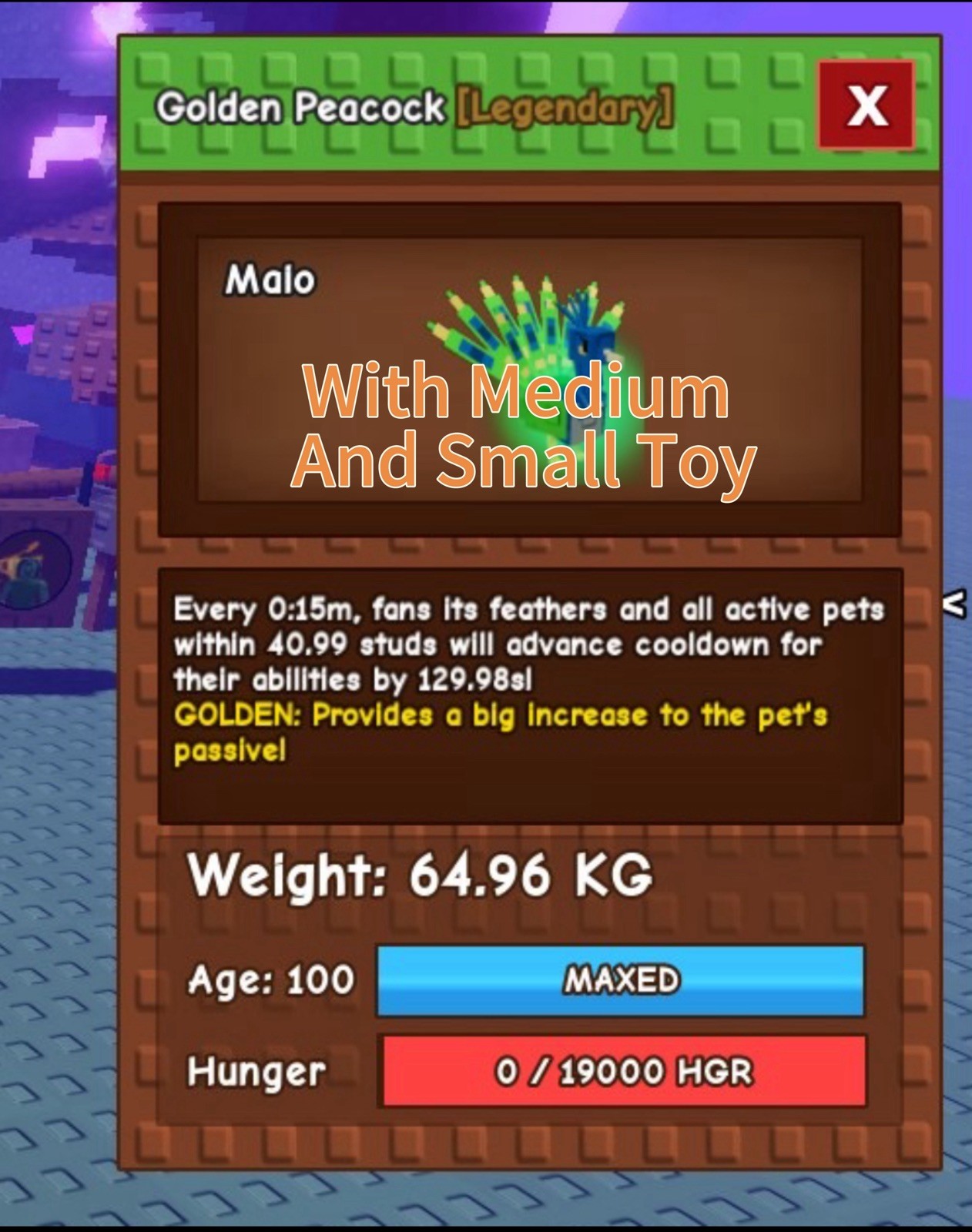 Golden Titan Peacock | Cheapest | 🦚 Pet 65kg – Fast Delivery 📦 Grow a Garden