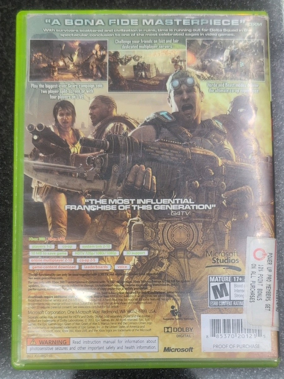 Gears of War 3(Xbox 360 2011)CIB SHIPS WITHIN 12 HOURS