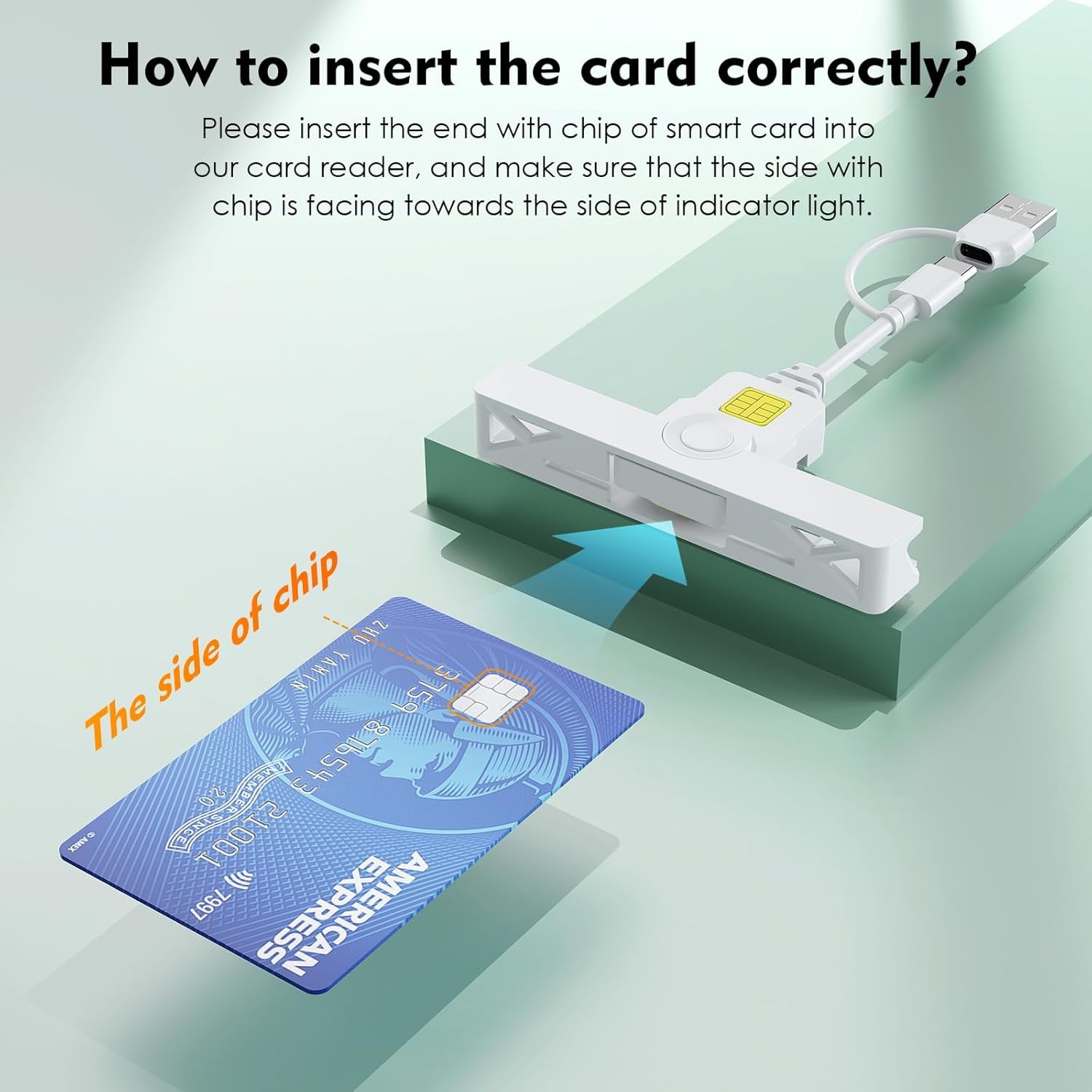 CAC Reader 2 in 1 Type C Dual Connector, DOD USB Common Access CAC Card