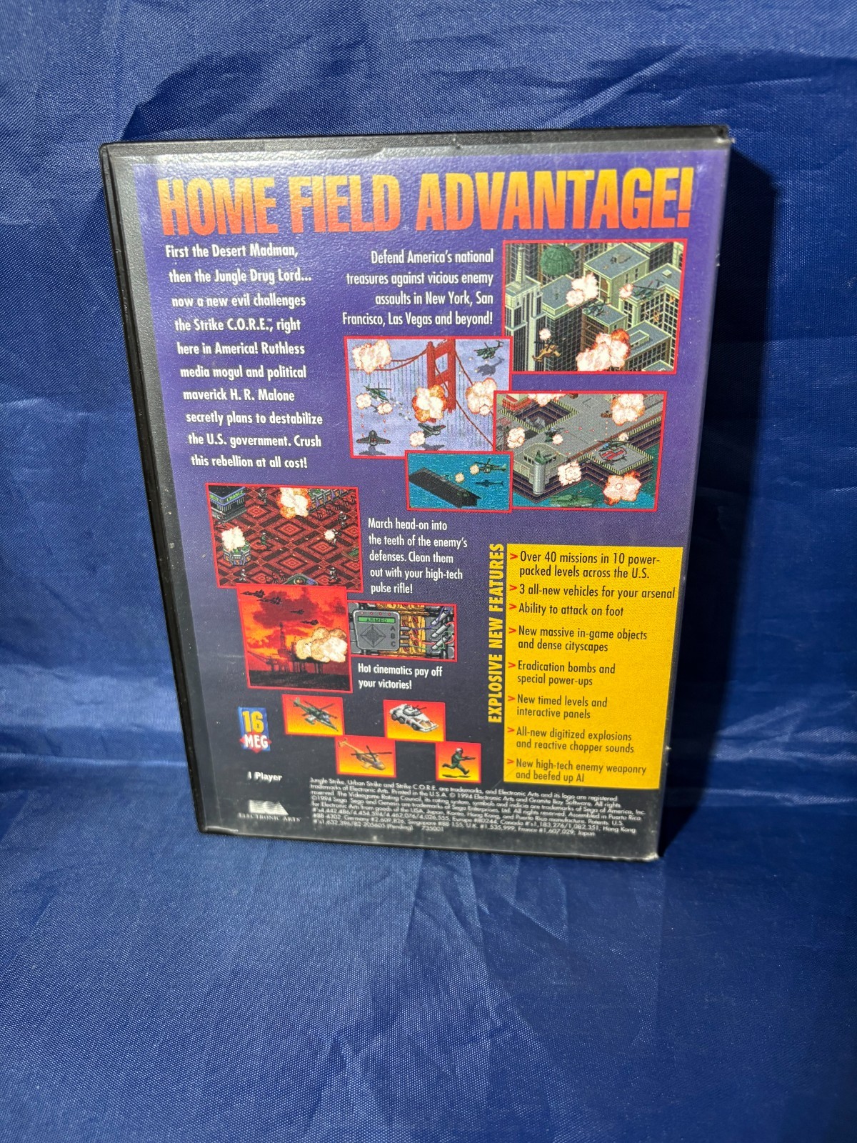 Urban Strike (Sega Genesis, 1994) plastic case and cartridge tested works EA