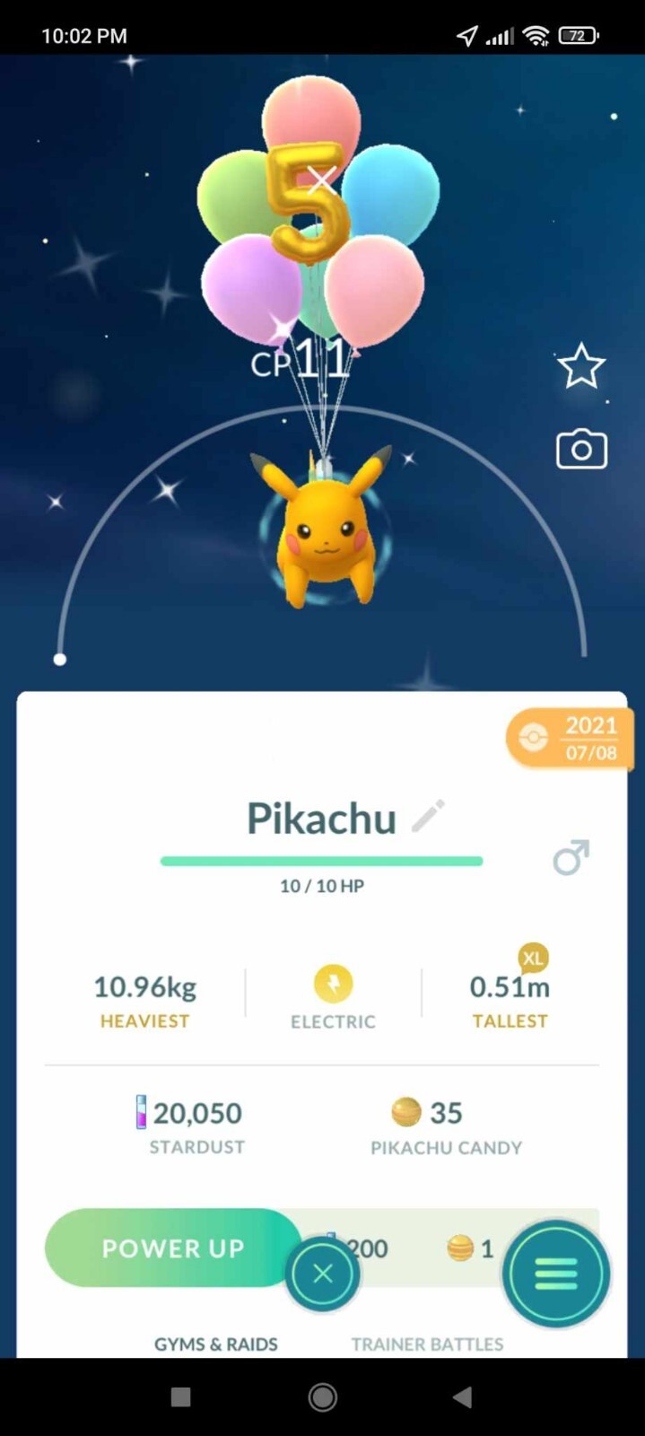 Shiny Pikachu LV1 Male Flying Balloon 5th Anniversary – TRADE – Read Description