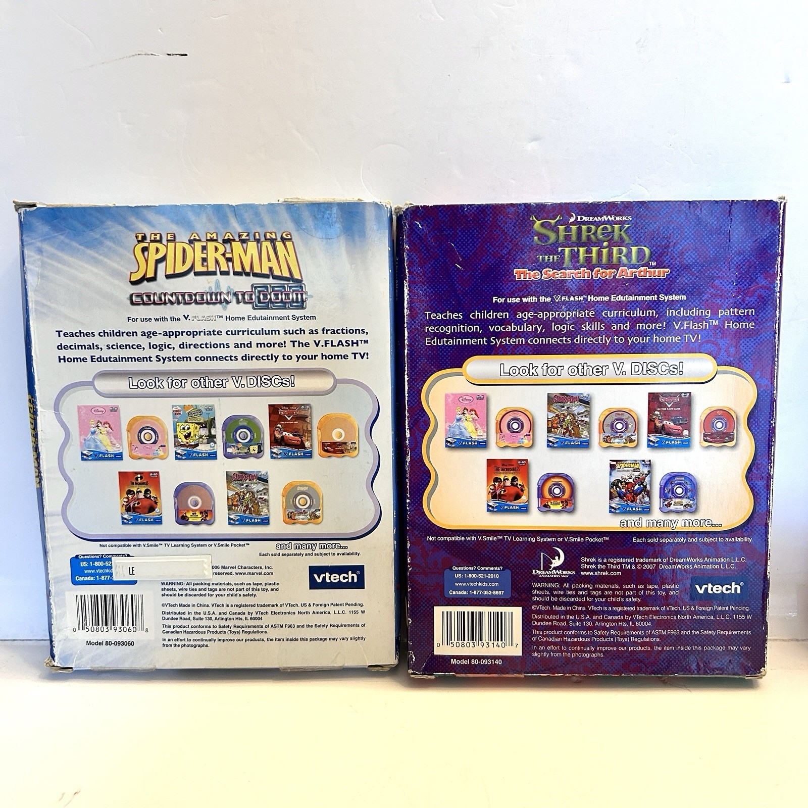 Vtech V.Flash Video Game Lot (4) Scooby-Doo, Cars, Spider-Man, Shrek the Third