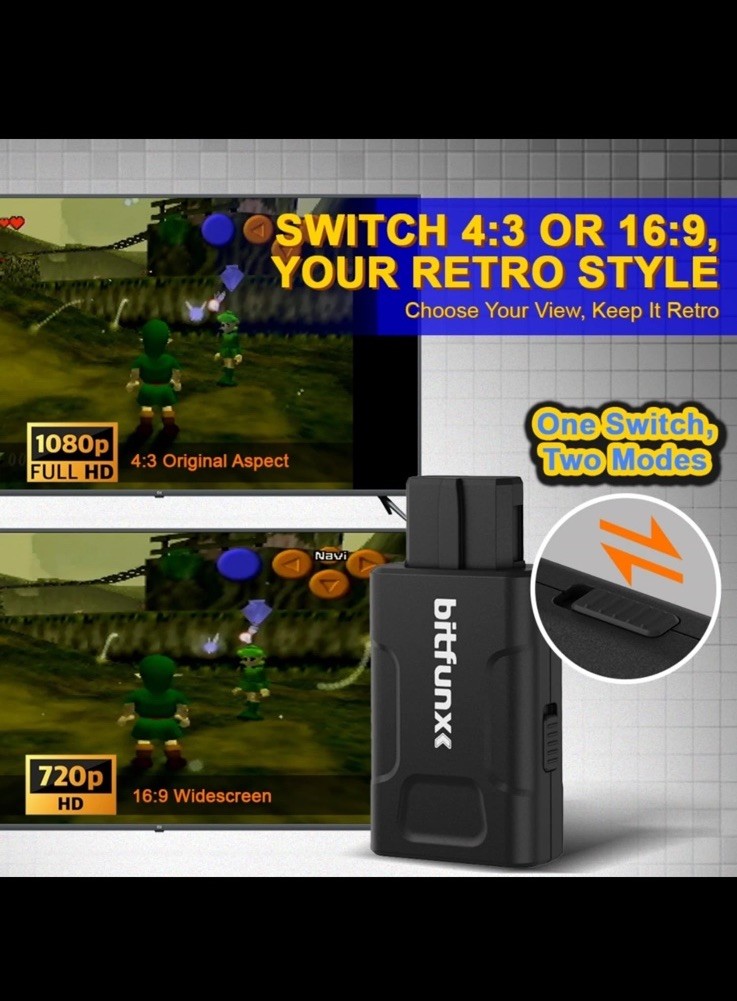 Bitfunx N64 HDMI Adapter 720P 1080P HD Converter Upscale N64 SNES SFC GameCube