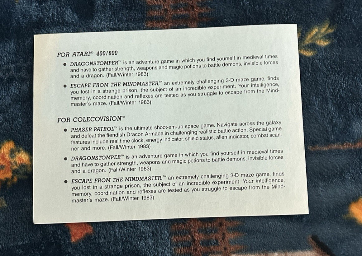 1983 Starpath Supercharger Coming Attractions Promo Insert Flyer Atari 2600 RARE