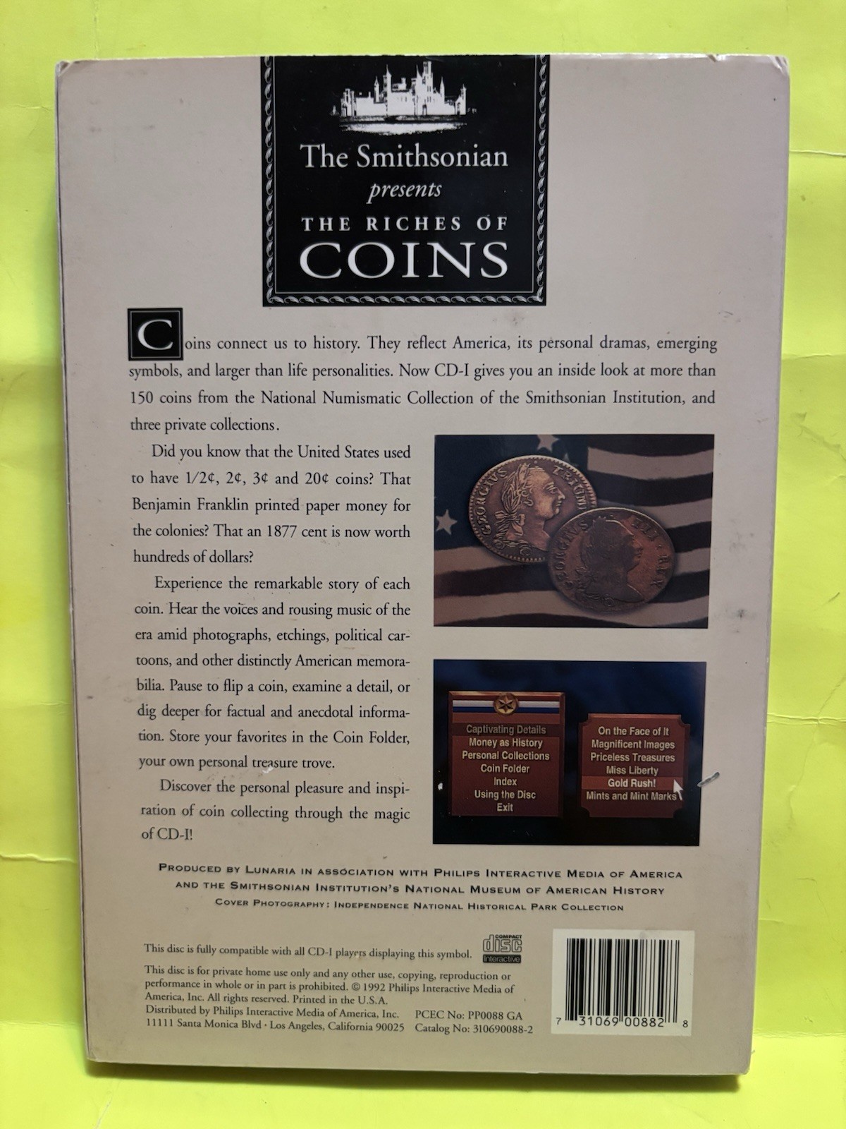 Smithsonian Riches of Coins Phillips CD-i Long Box Near Mint Never Played RARE!