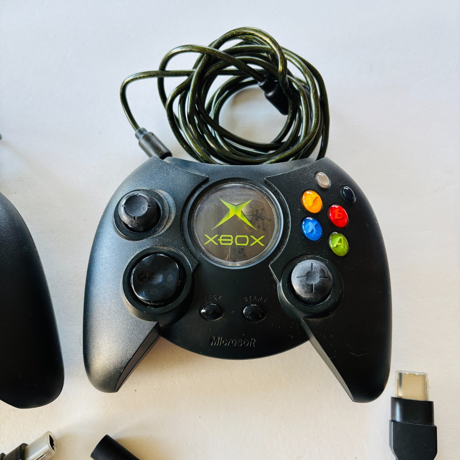 2 Original Xbox OEM “Duke” Black Controller with Breakaway Cables Cleaned TESTED