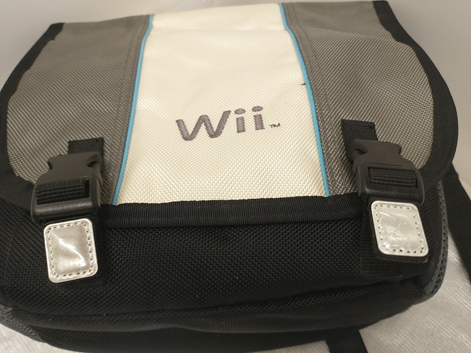 Nintendo Wii Console Travel Messenger Bag Black Grey Blue Shoulder Carrying Case