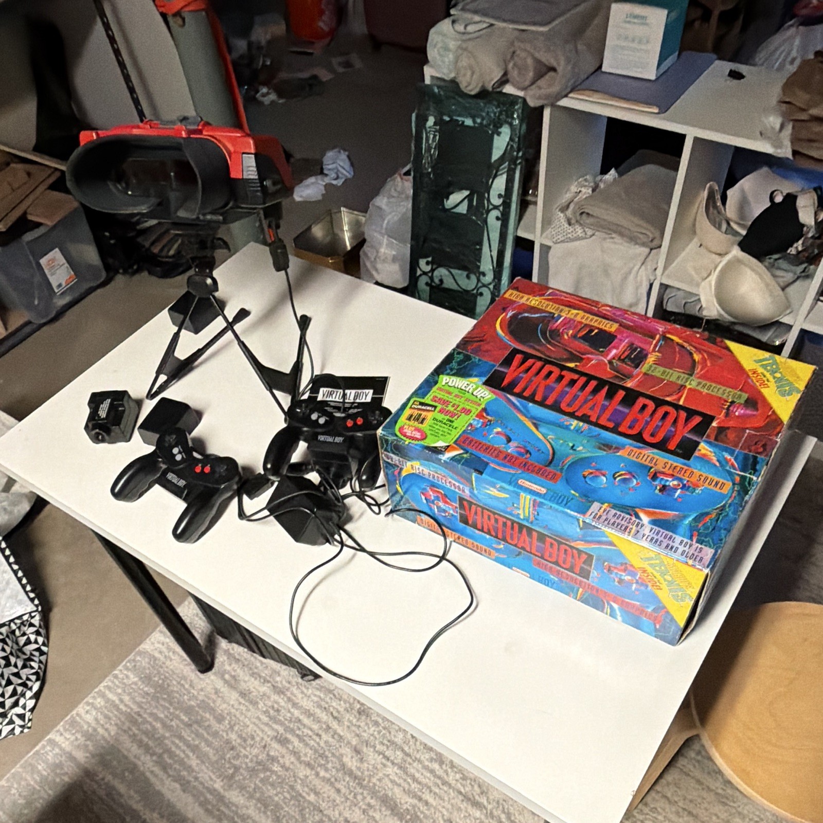 Tested -Nintendo Virtual Boy Console w/ Box, Stand/Headset, Controllers & Cables