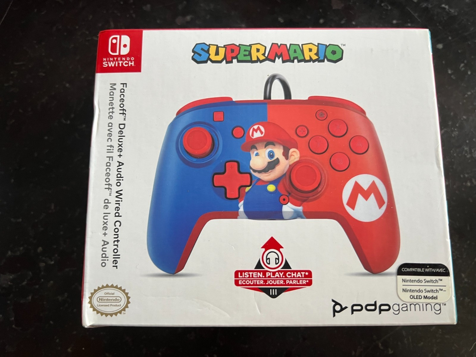 PDP Gaming Faceoff Deluxe+ Wired Switch Pro Controller – Red/Blue Mario Design
