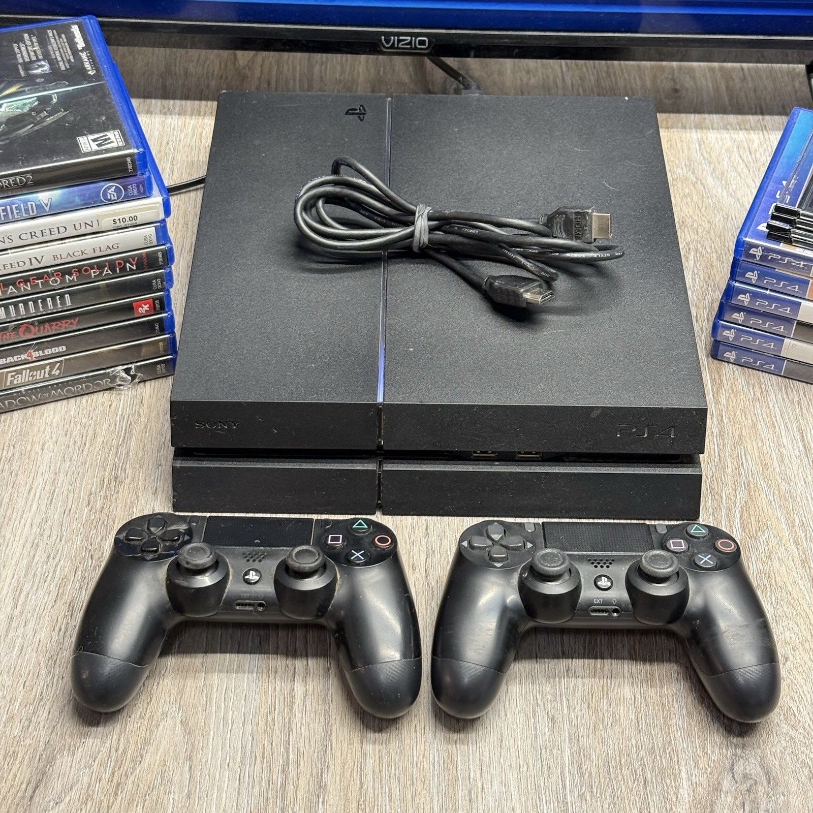 Sony PlayStation 4 PS4 500GB Black Console Bundle 20 Games 2x Controllers HDMI