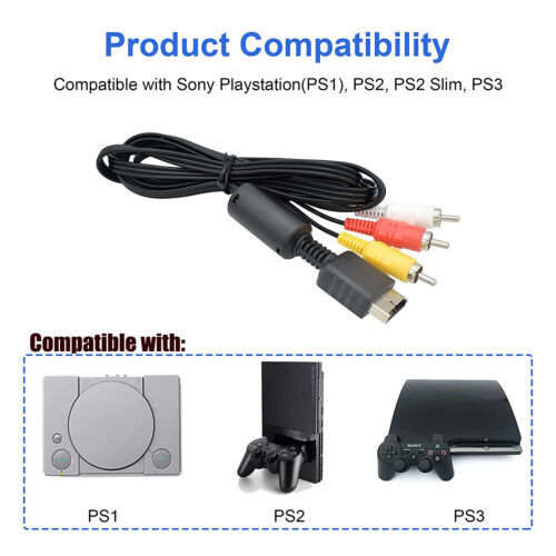 New 6 Feet RCA AV Audio Video Composite Cable Cord for Sony PS1 PS2 PS3 PS3 Slim