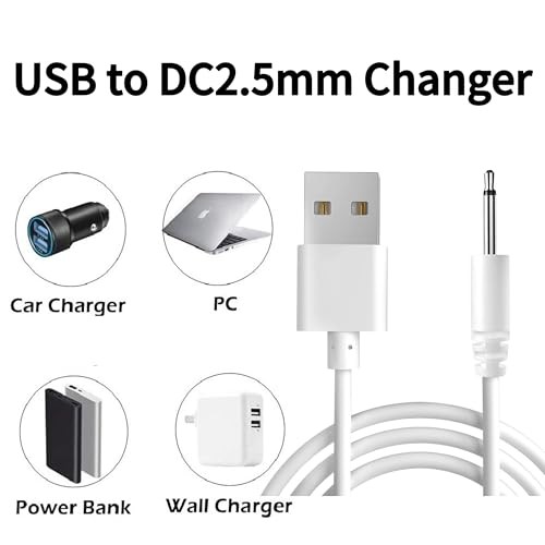 (2 Pack) DC 2.5mm Fast Charger 2.7Ft Replacement USB Charging Cable