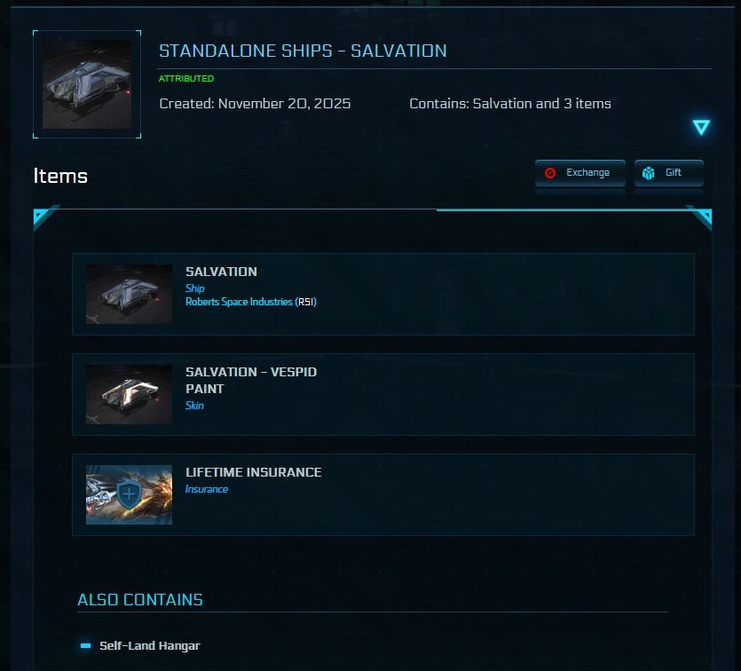 STAR CITIZEN SHIP – RSI SALVATION – LTI ORIGINAL WARBOND + VESPID PAINT