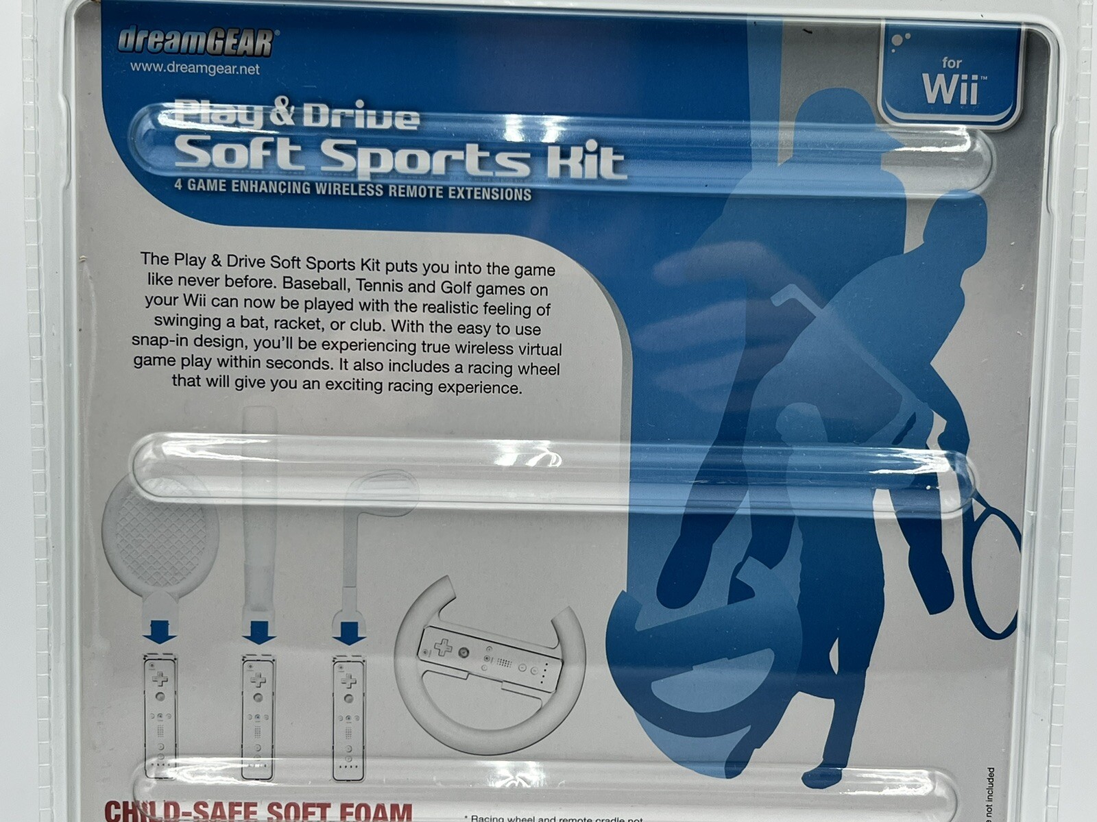 DreamGEAR Play & Drive Soft Sports Kit for Nintendo Wii Bat Racket Club Wheel H8
