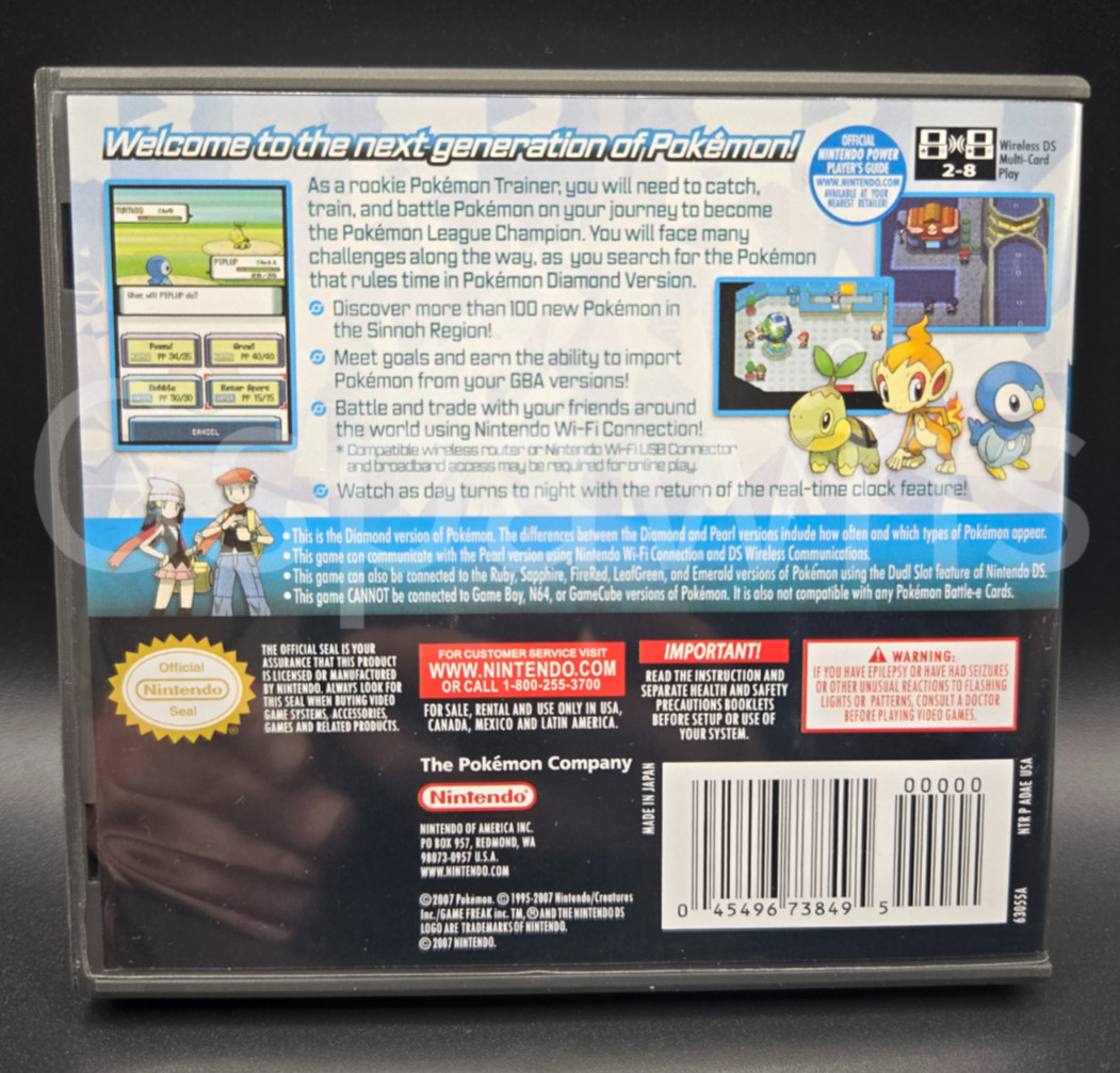 Pokémon Diamond Version Replacement Case and Manual Only (No Game) Nintendo DS