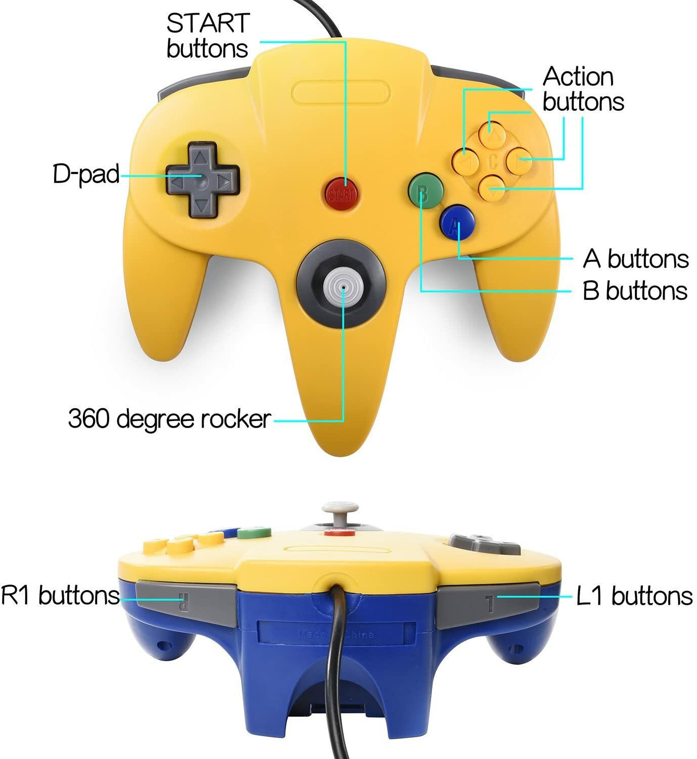2Pack N64 Controller Joystick Gamepad Long Wired for Classic Nintendo 64 Console