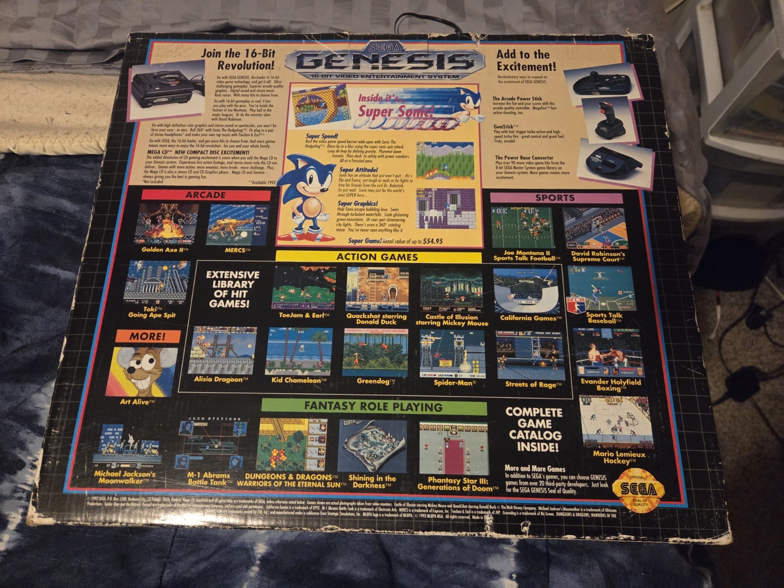 Sega Genesis Original Box *NO CONSOLE*, warranty card, Sonic & Operations manual