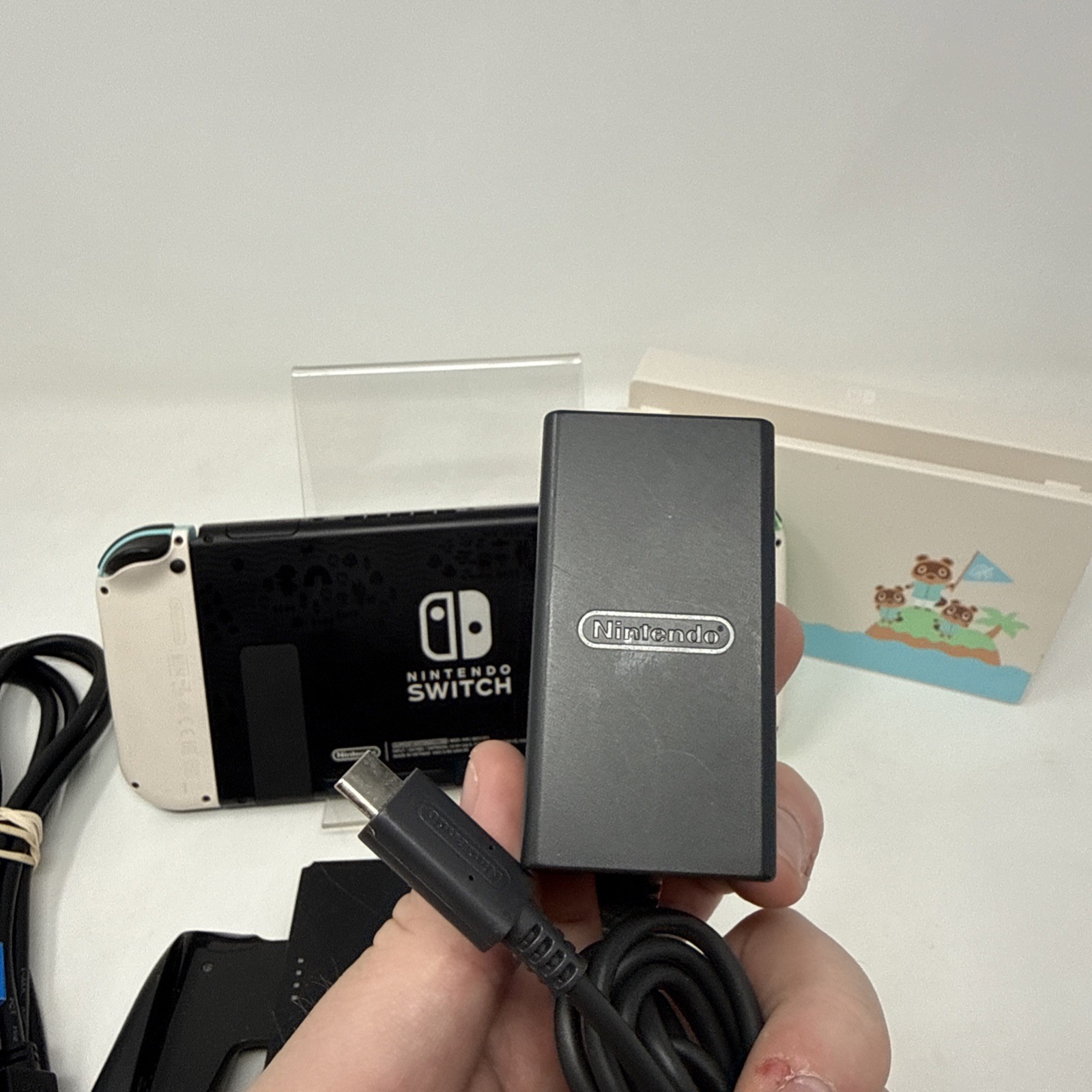 Nintendo Switch System Animal Crossing Edition W/ Charger And Matching Dock