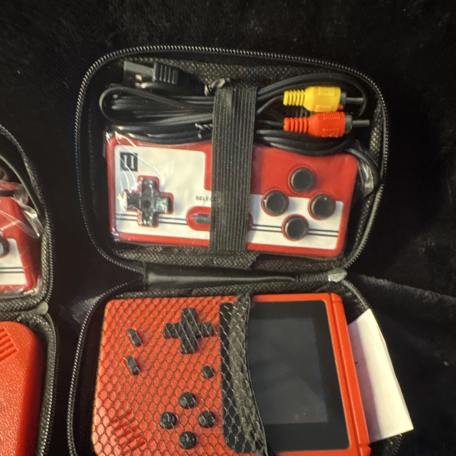Retro FC Handheld System Red/Black w/ Case, Controller, AV Composite RCA Cables