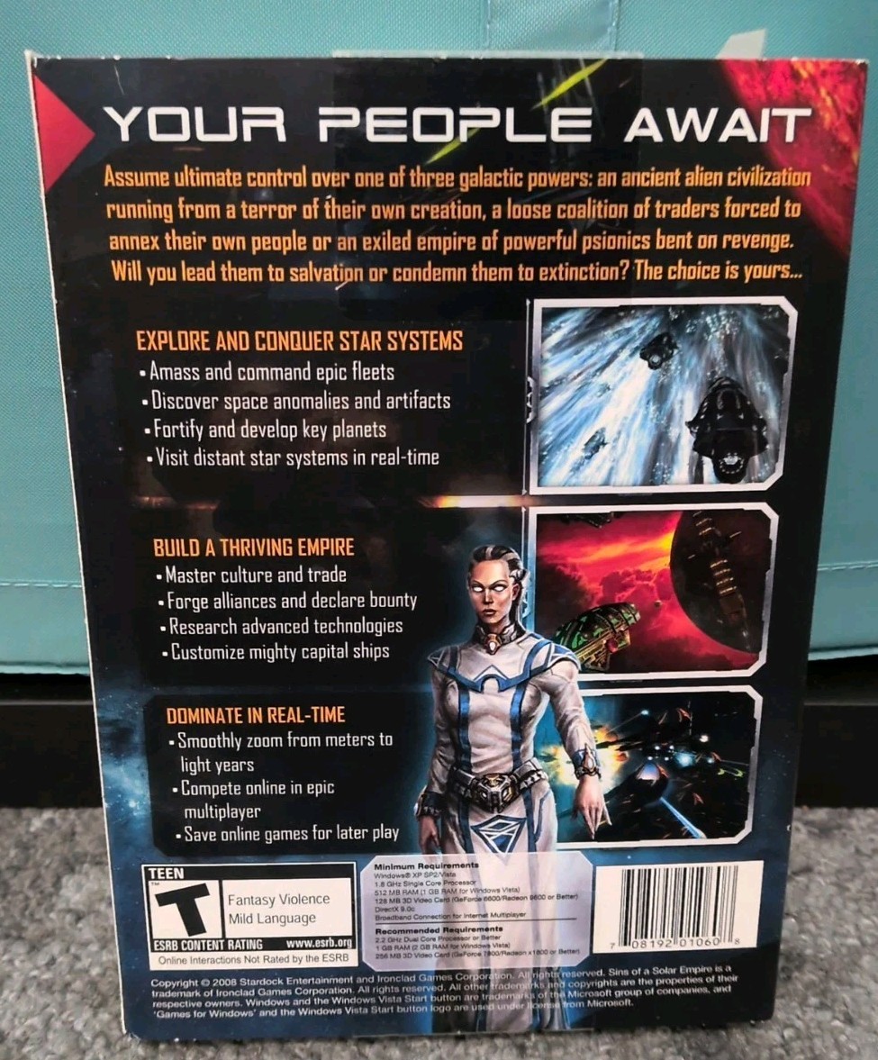 Sins of a Solar Empire PC DVD With Manual & Cardboard Foldout Cover Over Case