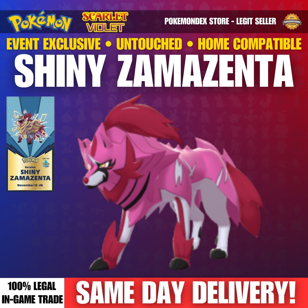 GAMESTOP EVENT ⭐️ SHINY ZAMAZENTA ⭐️ UNTOUCHED ✨ Pokemon Scarlet And Violet
