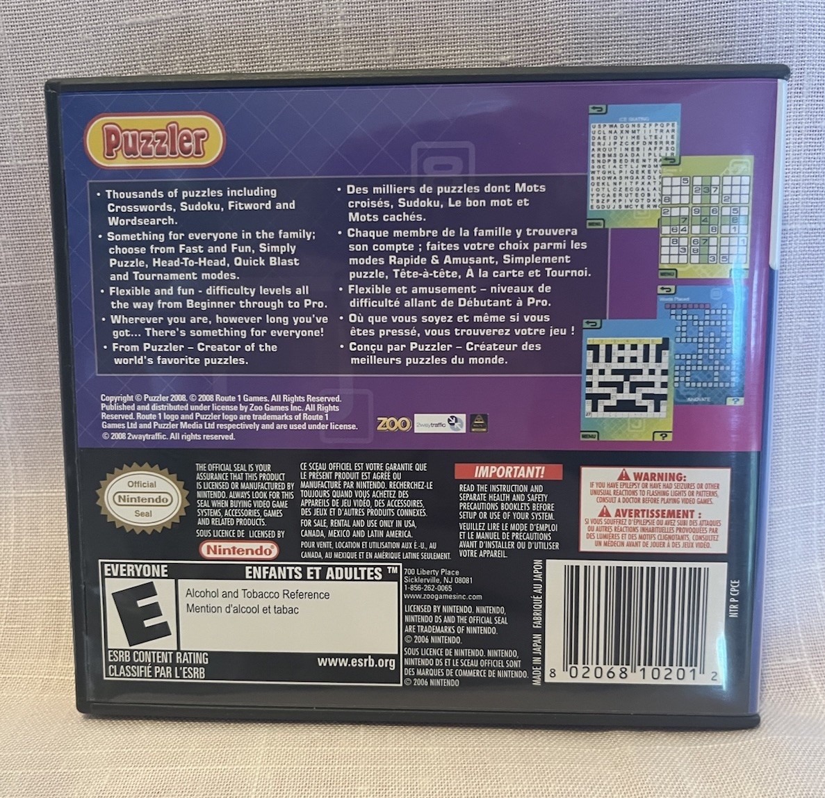 Nintendo DS Game Puzzler Collection Fun for Everyone Wordsearch Sudoku Crossword