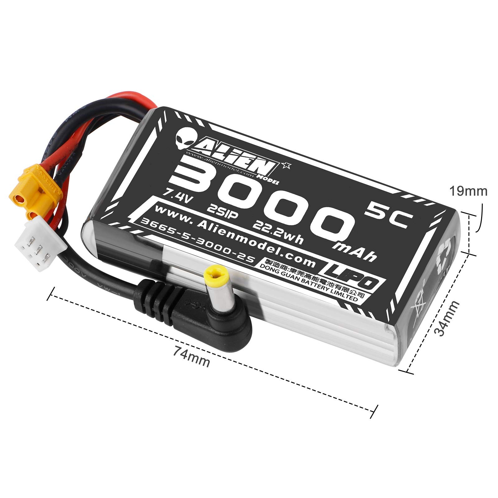 Crazepony 3000mAh 2S LiPo Battery Fatshark FPV Goggles 7.4V with…