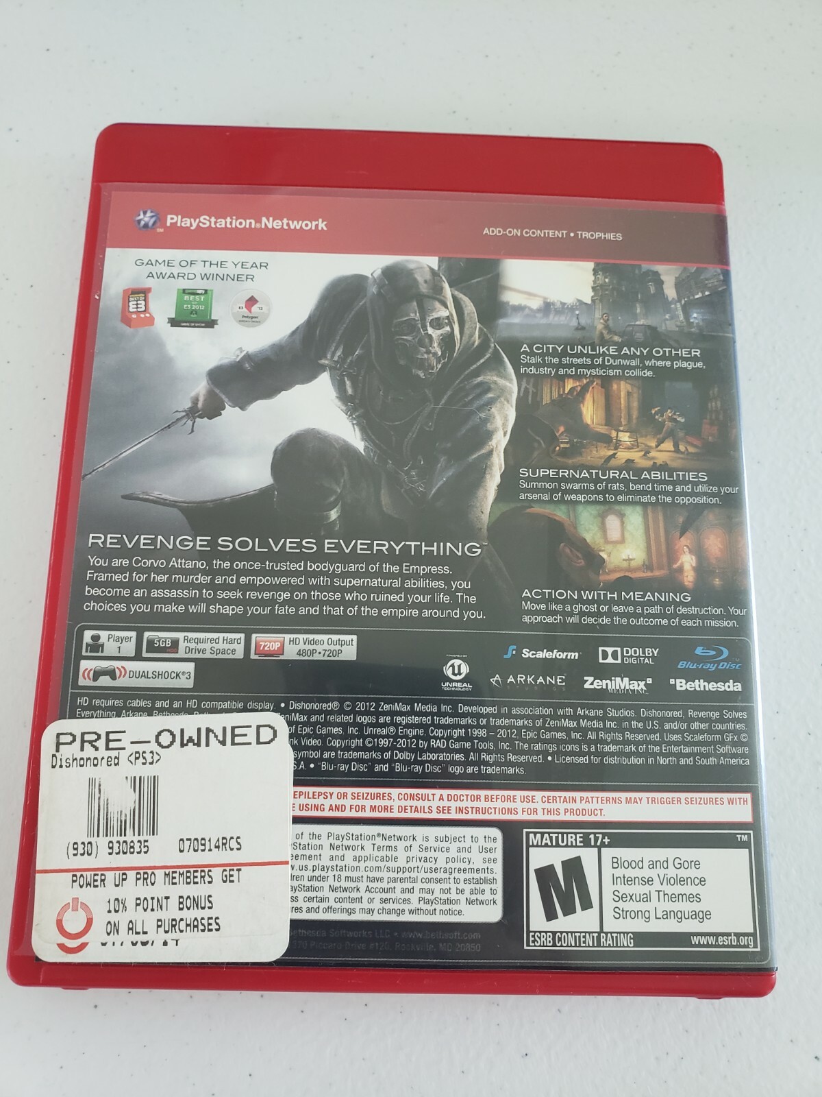 Dishonored (Sony PlayStation 3, 2012) PS3