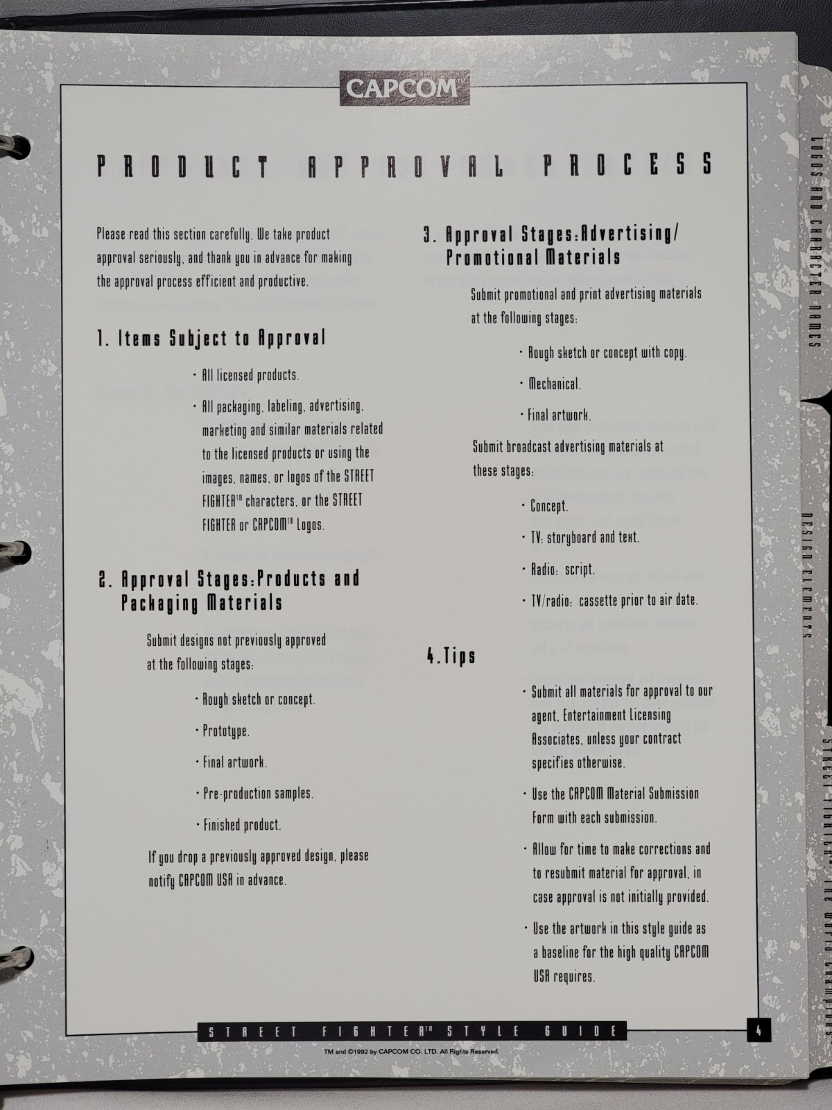 Street Fighter II Capcom Style Guide 1992 Video Game Product Development Info