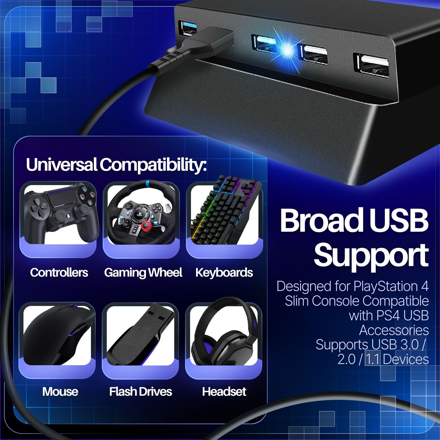 5 Port USB Hub for PS4 Slim USB 3.0 2.0 Adapter Accessories Expansion Hub PS4S