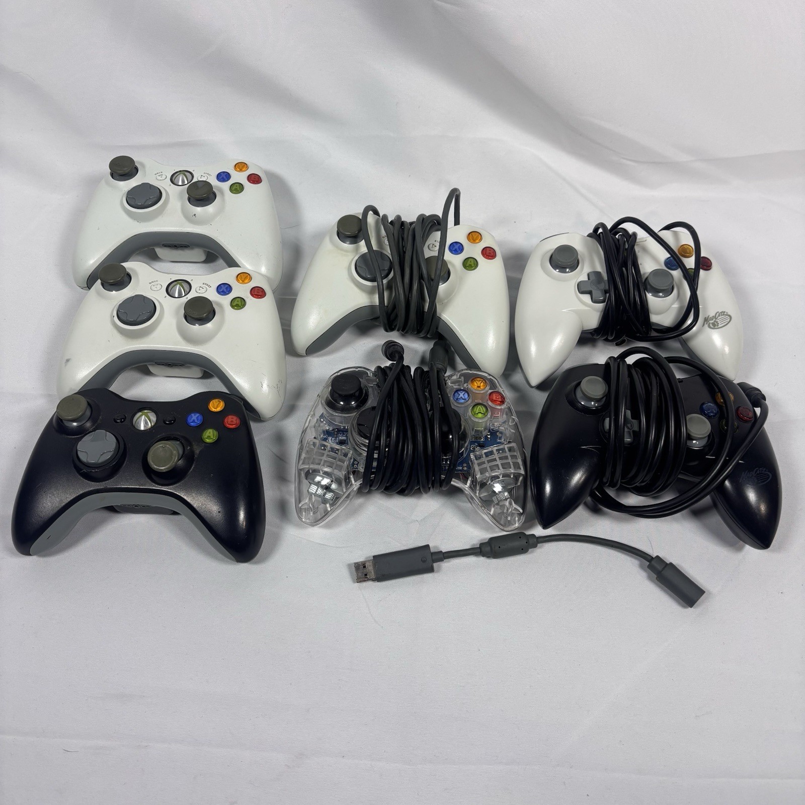 Xbox 360 Controller Lot OEM Wired Wireless Mad Catz Rechargeable Batt Tested 6x