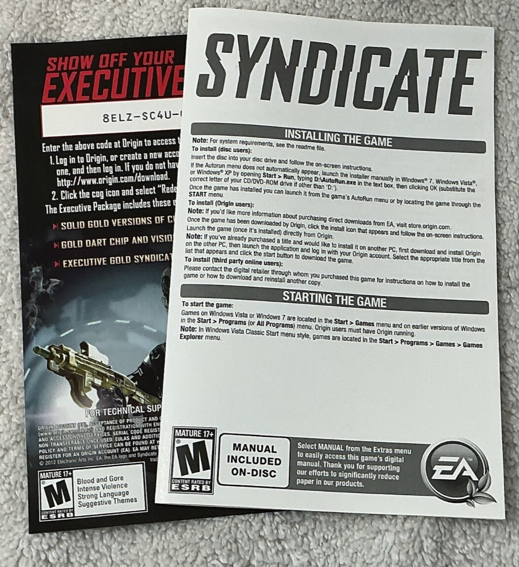 Syndicate Action Shooter Four Player Co-op Sci-Fi Gunplay Visuals Complete READ