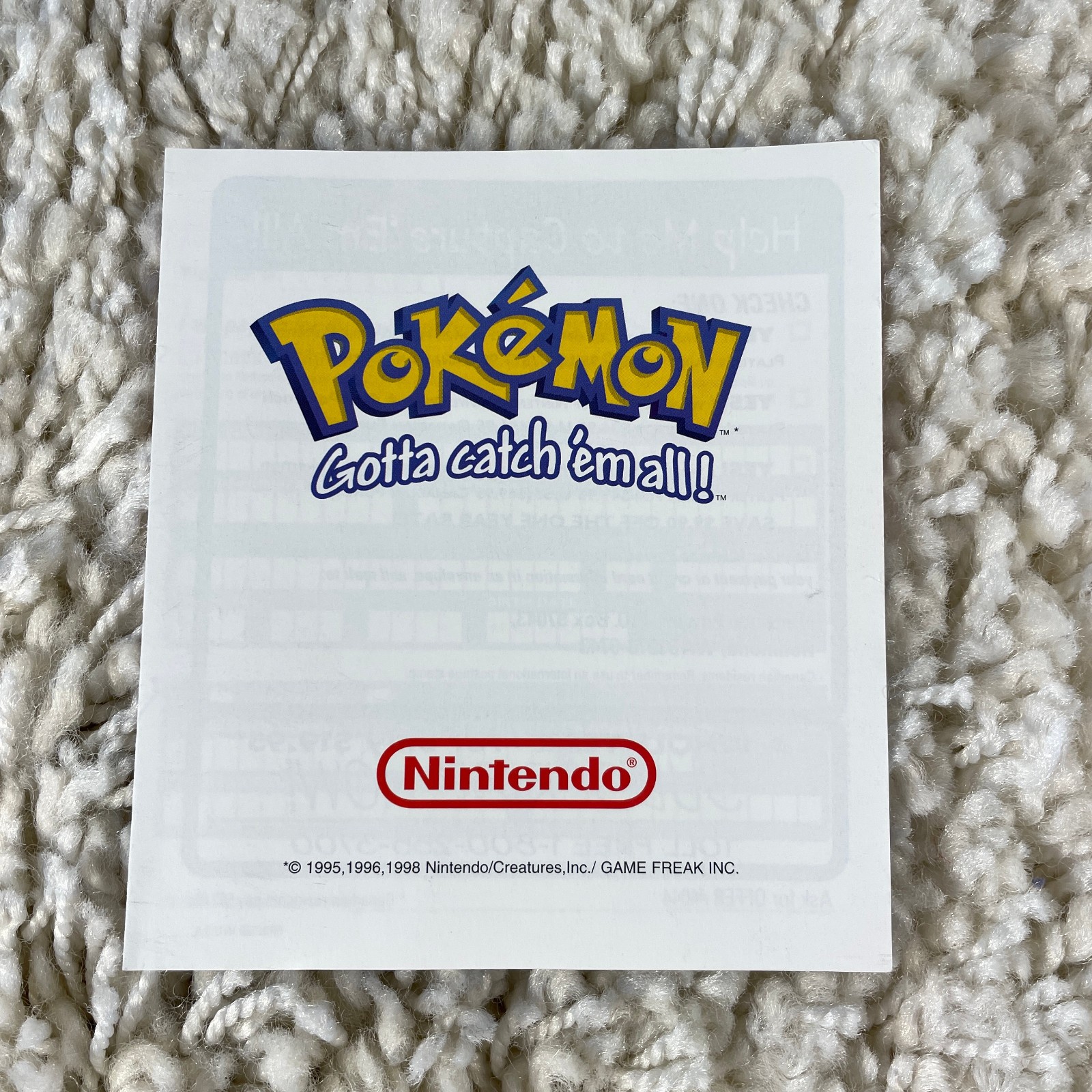 Pokemon Blue Red Game Boy Nintendo Power Player’s Guide Offer Insert Only No Box
