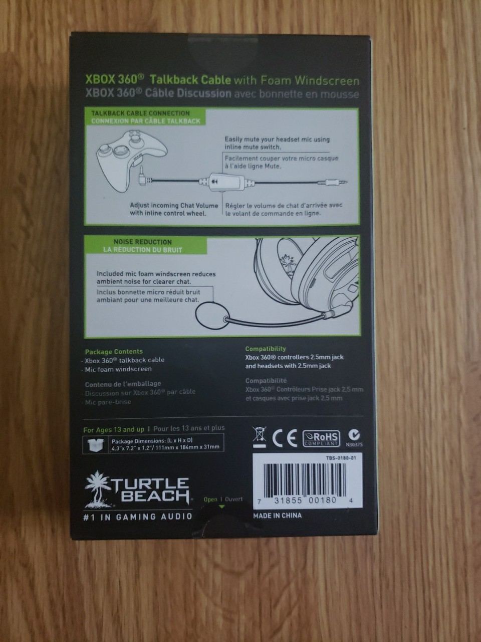Turtle Beach Xbox 360 Talkback Cable With Foam Windscreen 1.1M/3.6FT Sealed NEW