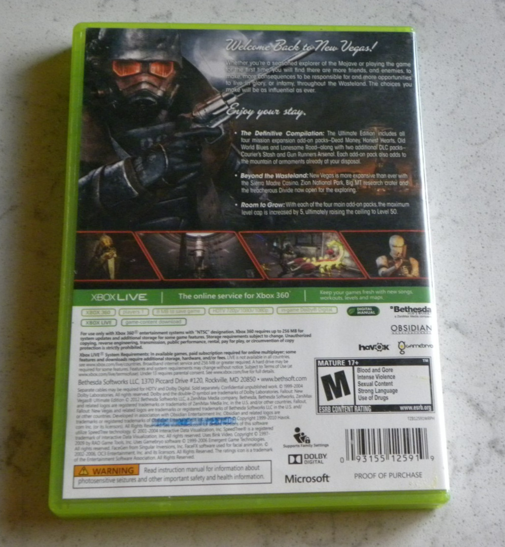 Fallout : New Vegas – Ultimate Edition (Xbox 360, 2012) No Manual – Tested