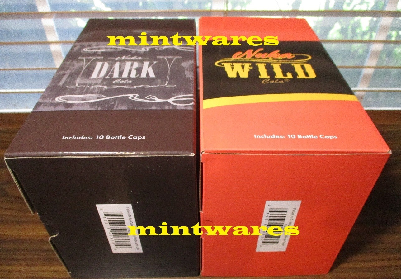 Fallout Nuka Cola Dark + Wild Glass Rocket Bottle & 20 Caps Bundle Set NEW