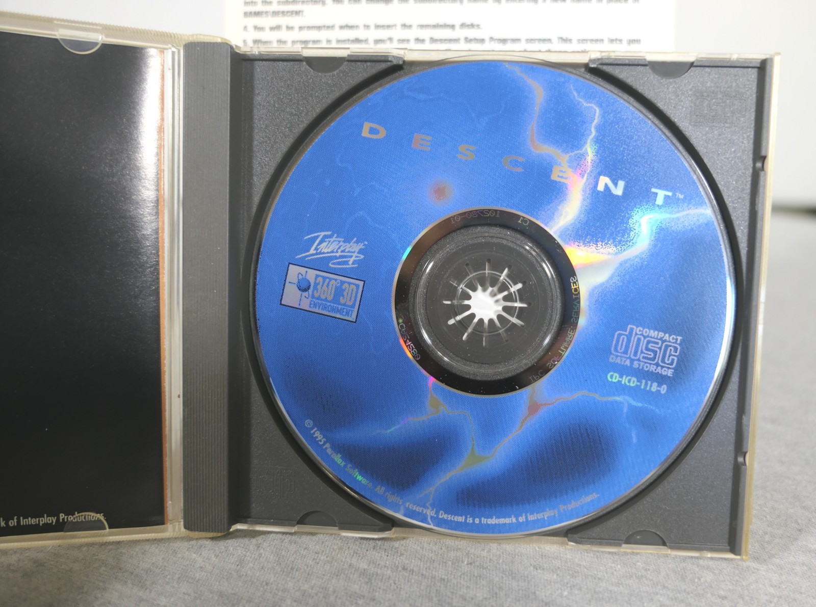 Interplay Productions Descent (PC MS DOS 5.0+ CD-ROM 1995) Quick Reference Card