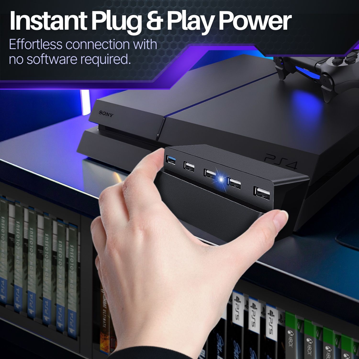 5 Port USB Hub for PS4 Slim USB 3.0 2.0 Adapter Accessories Expansion Hub PS4S