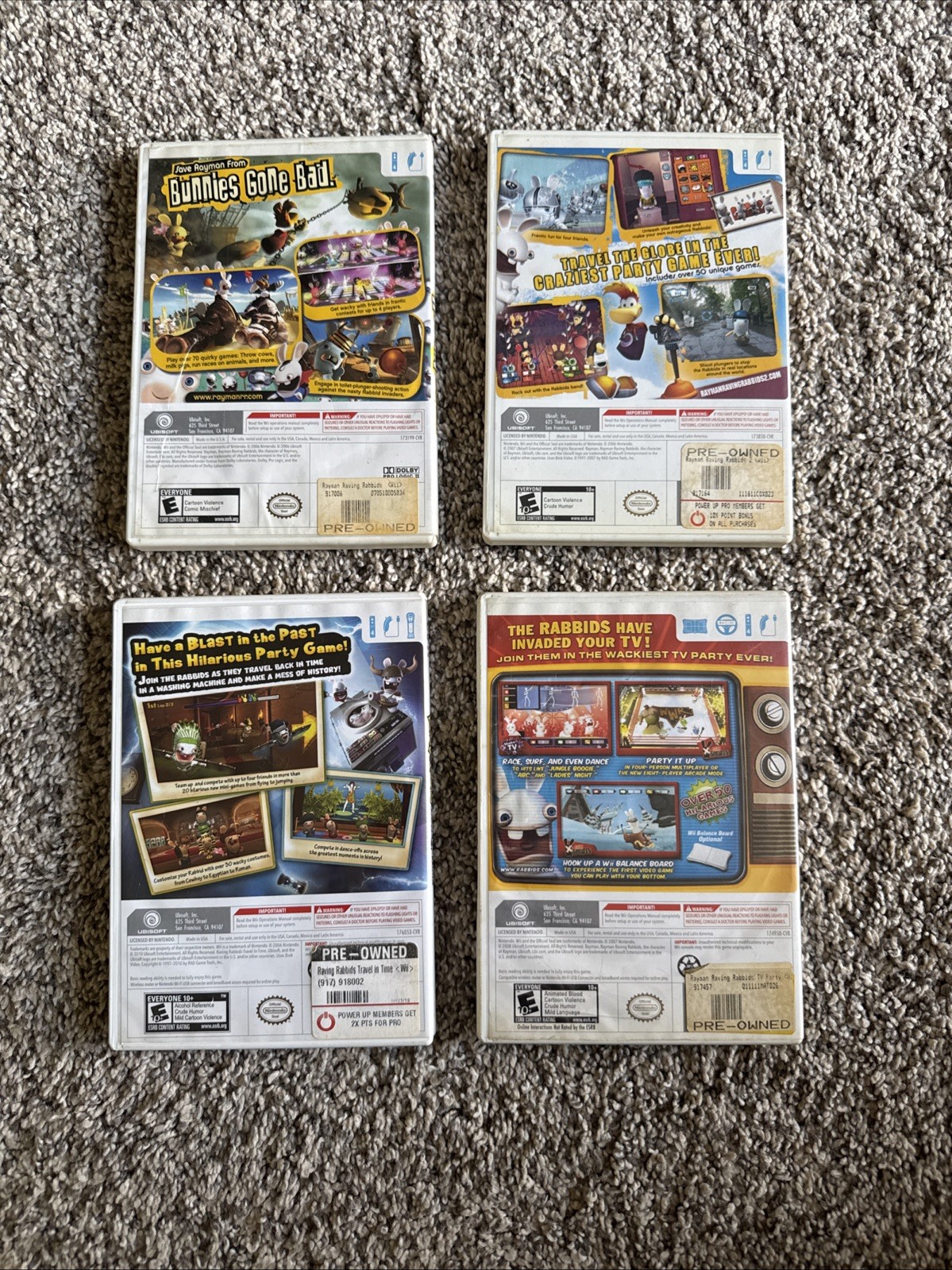 Wii Rayman Raving Rabbids/2/TV Party/Travel In Time – Set Of 4 Lot – FAST SHIP