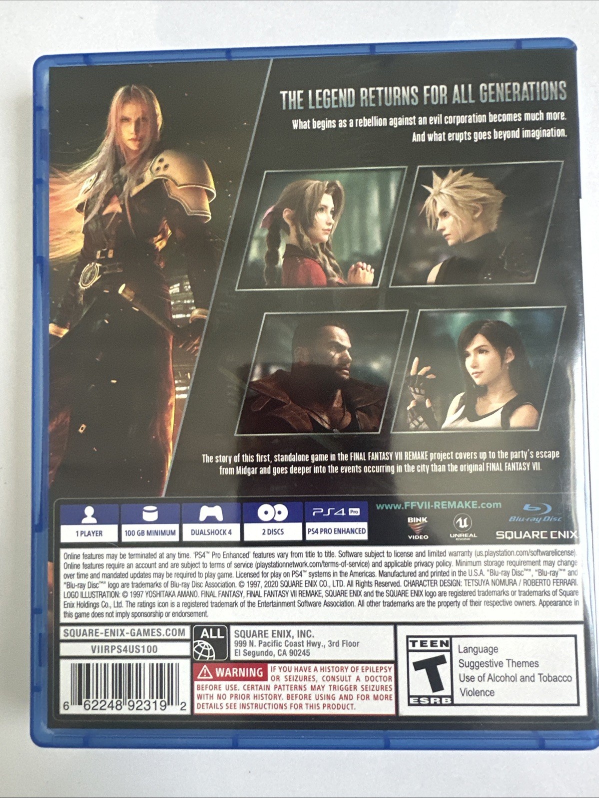 Final Fantasy VII Remake PS4 – Sony PlayStation 4 (Clean Discs, Complete CIB)