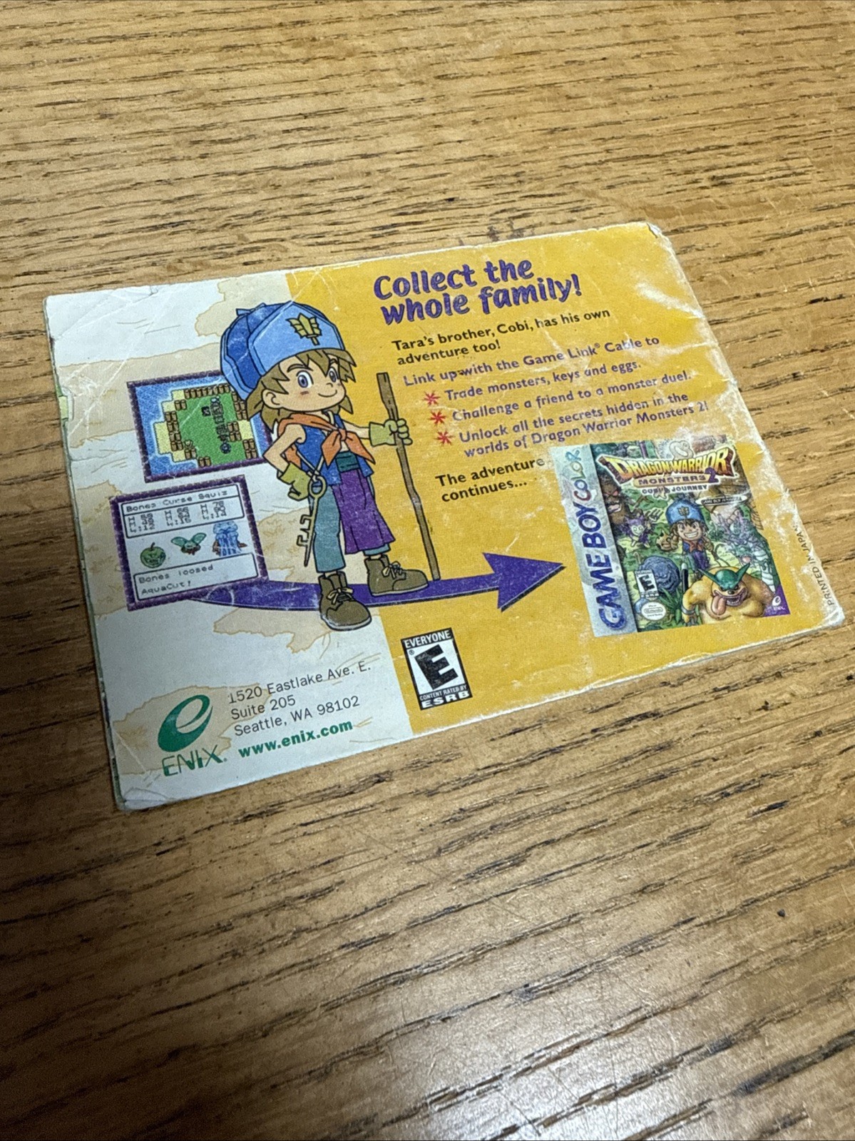 Dragon Warrior Monsters 2: Tara’s Adventure GameBoy Manual Only *No Game*