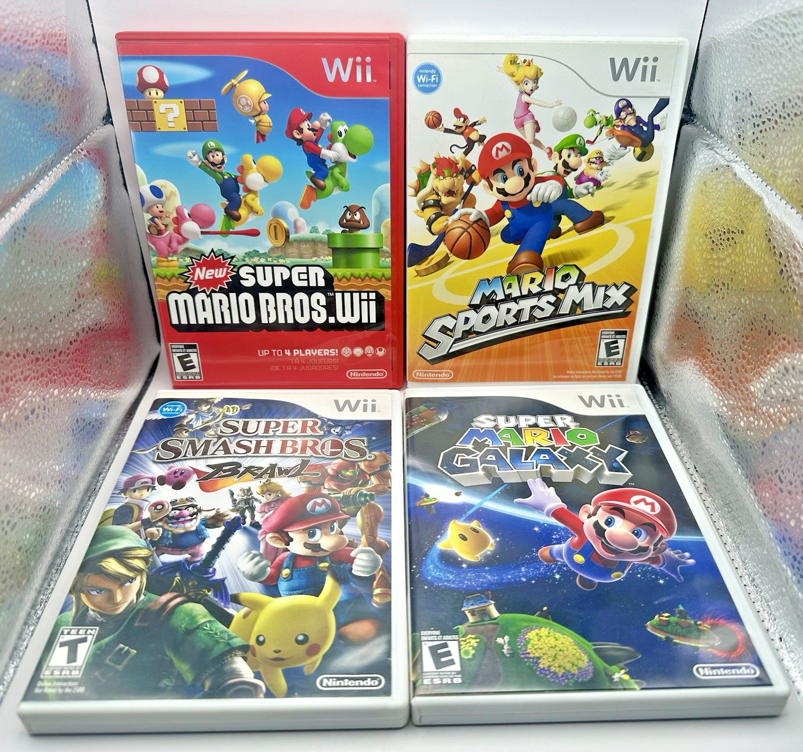 New Super Mario Bros Galaxy Smash Bros Brawl Sports Mix WII Games Lot Bundle CIB