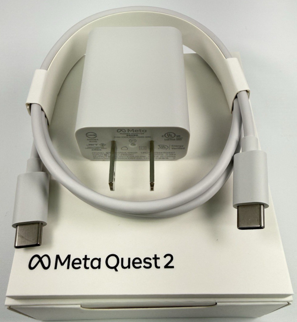 100% Genuine OEM Meta Quest 2 10W USB-C power adapter with USB-C cable.