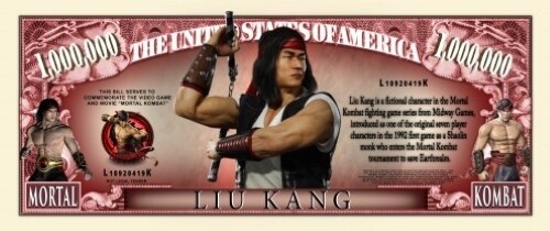 25 Pack Mortal Kombat Liu Kang Collectible Money Novelty 1 Million Dollar Bills