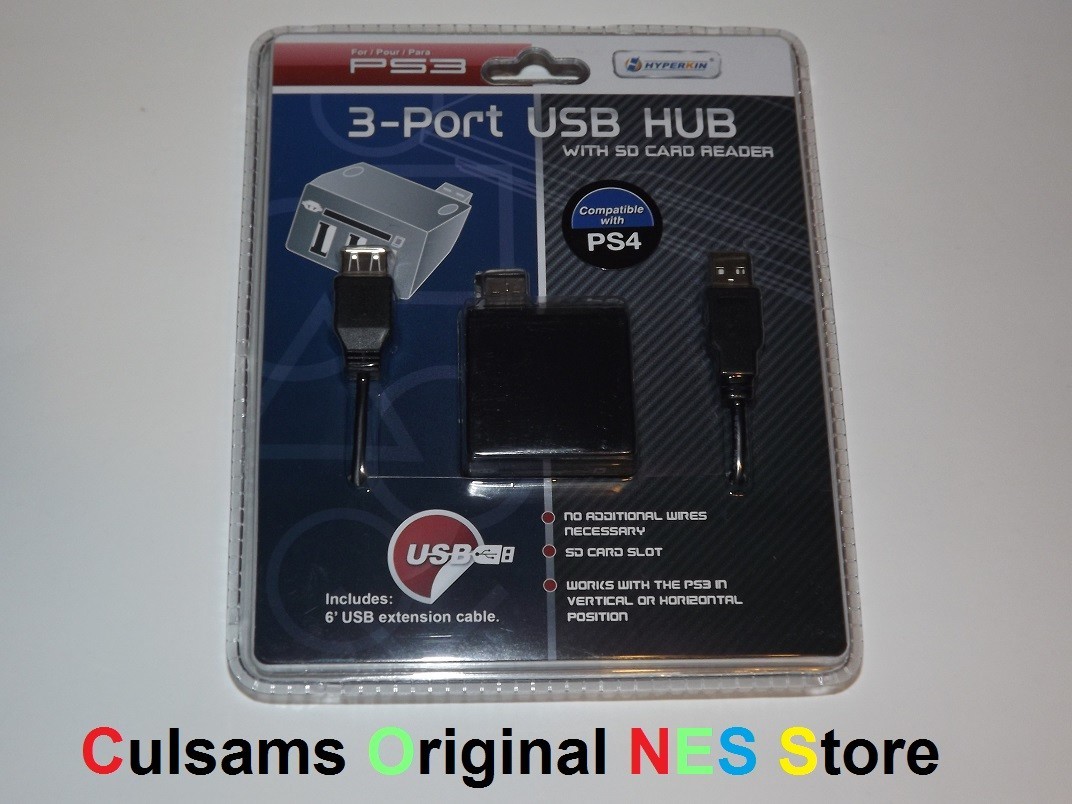 HYPERKIN 3-Port USB Hub with SD Card Reader-Play Station PS3, PS4, PC Compatible
