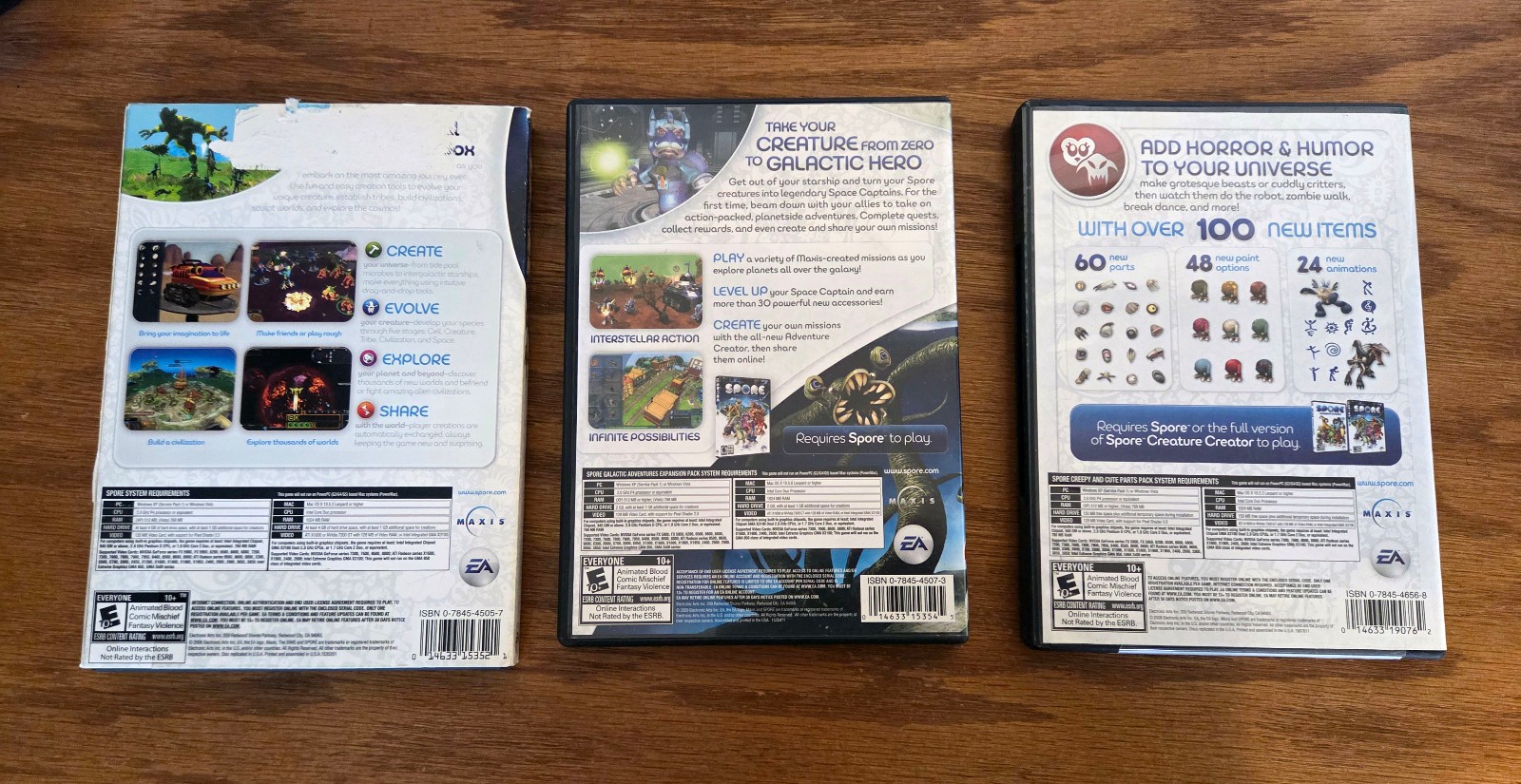 SPORE 3 Pack PC Game Set: Spore, Galactic Adventures Exp, Creepy & Cute Parts Pk