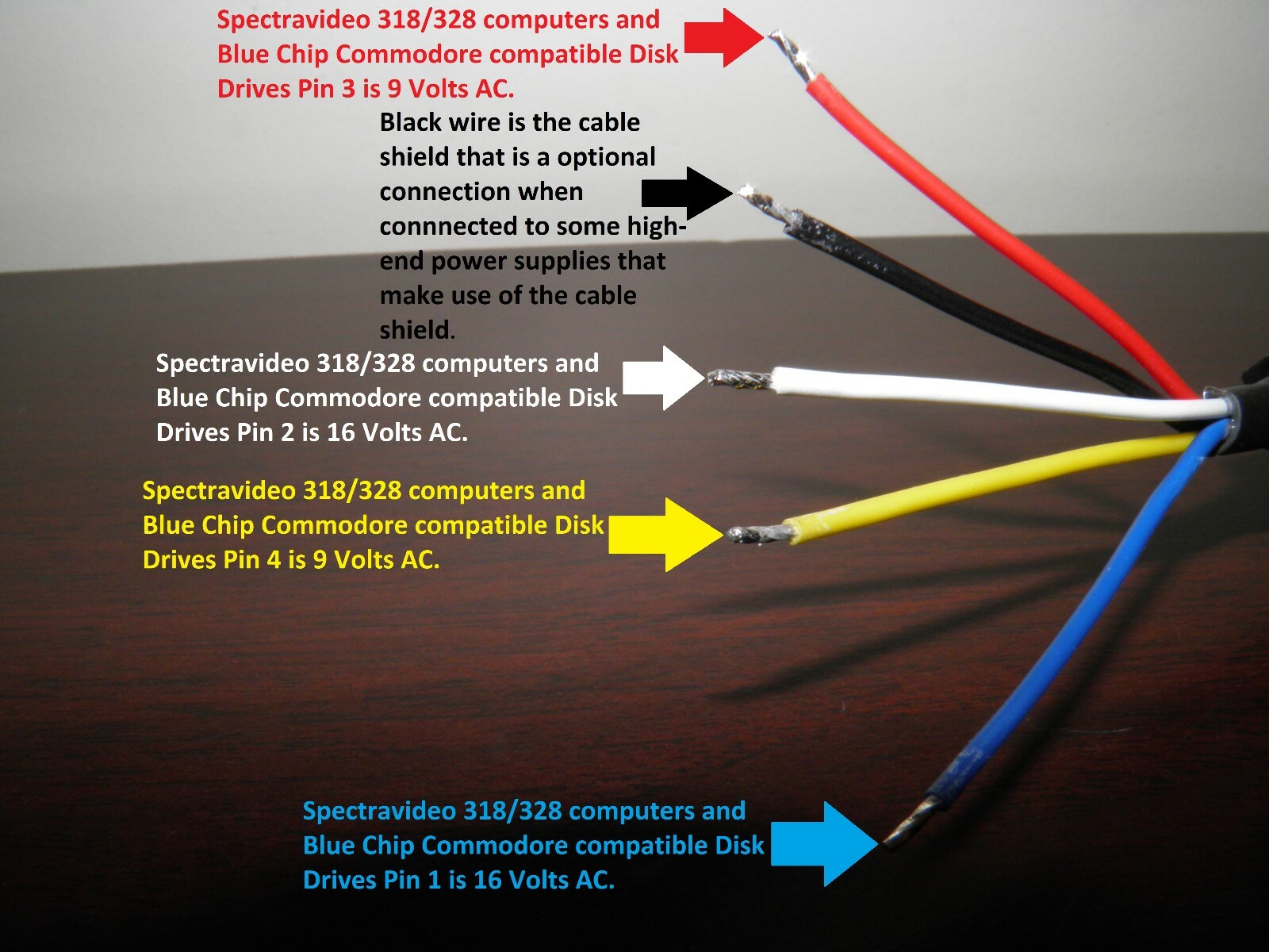 Power cable for Blue Chip, ColecoVision, Spectravideo 318/328, and TI-99 series